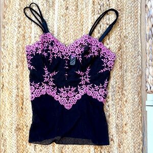 Wacoal Black Camisole with Pink Lace Size Small Fairy